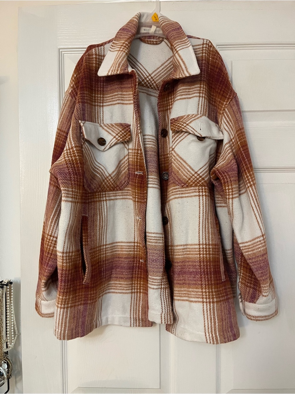 Plaid Shacket Jacket in Cream and Brown